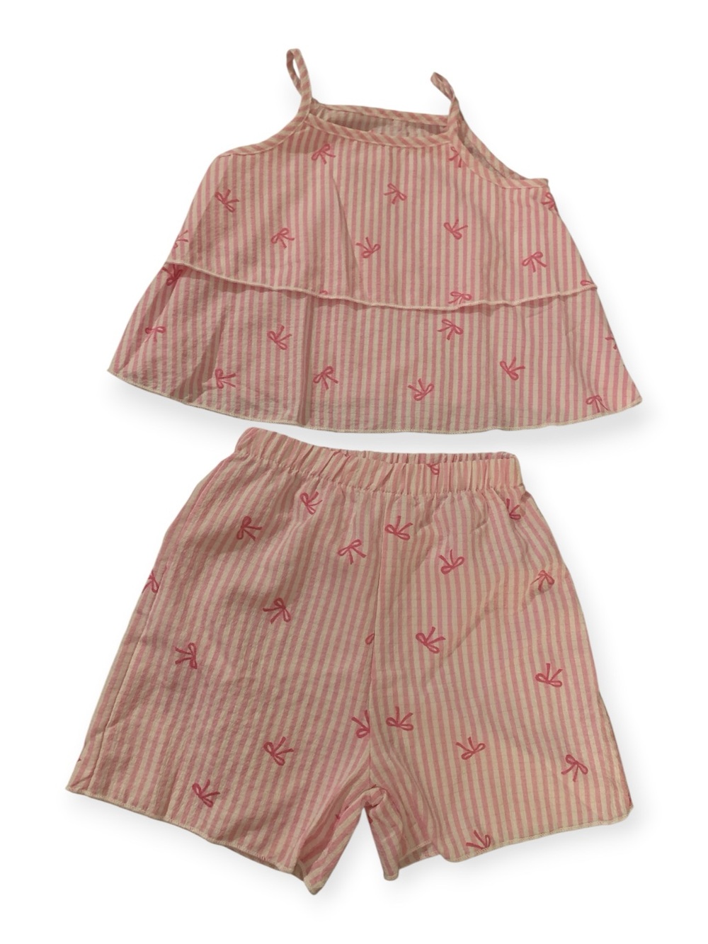 Source Unknown Pink Striped Bow-Print Short Set